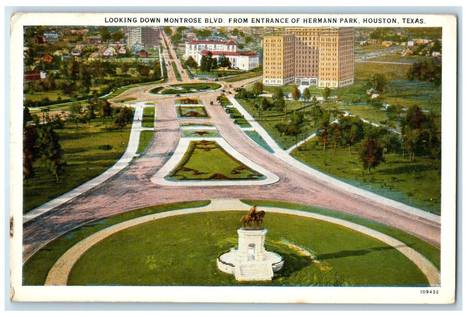 c1920\'s Looking Down Montrose Boulevard Hermann Park Houston Texas TX Postcard