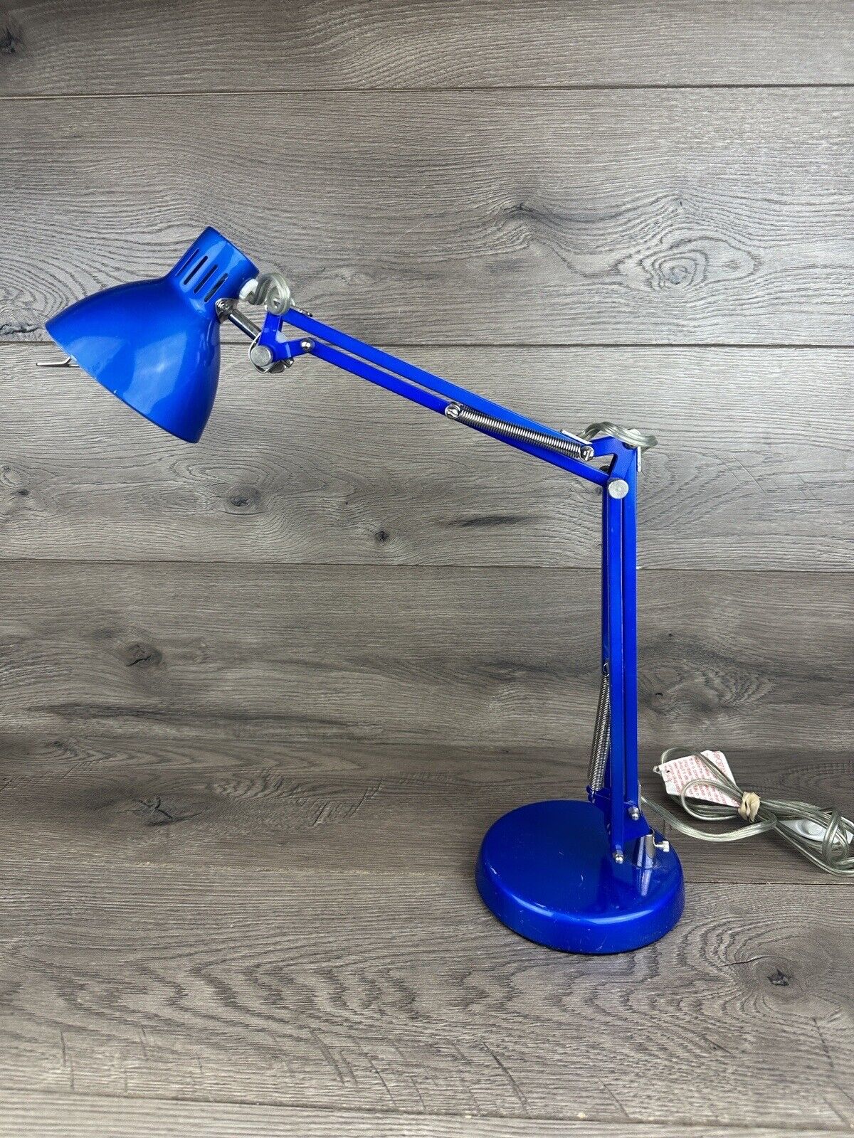 MCM Industrial Metal Architect Desk Lamp Articulating Adjustable Springs Blue
