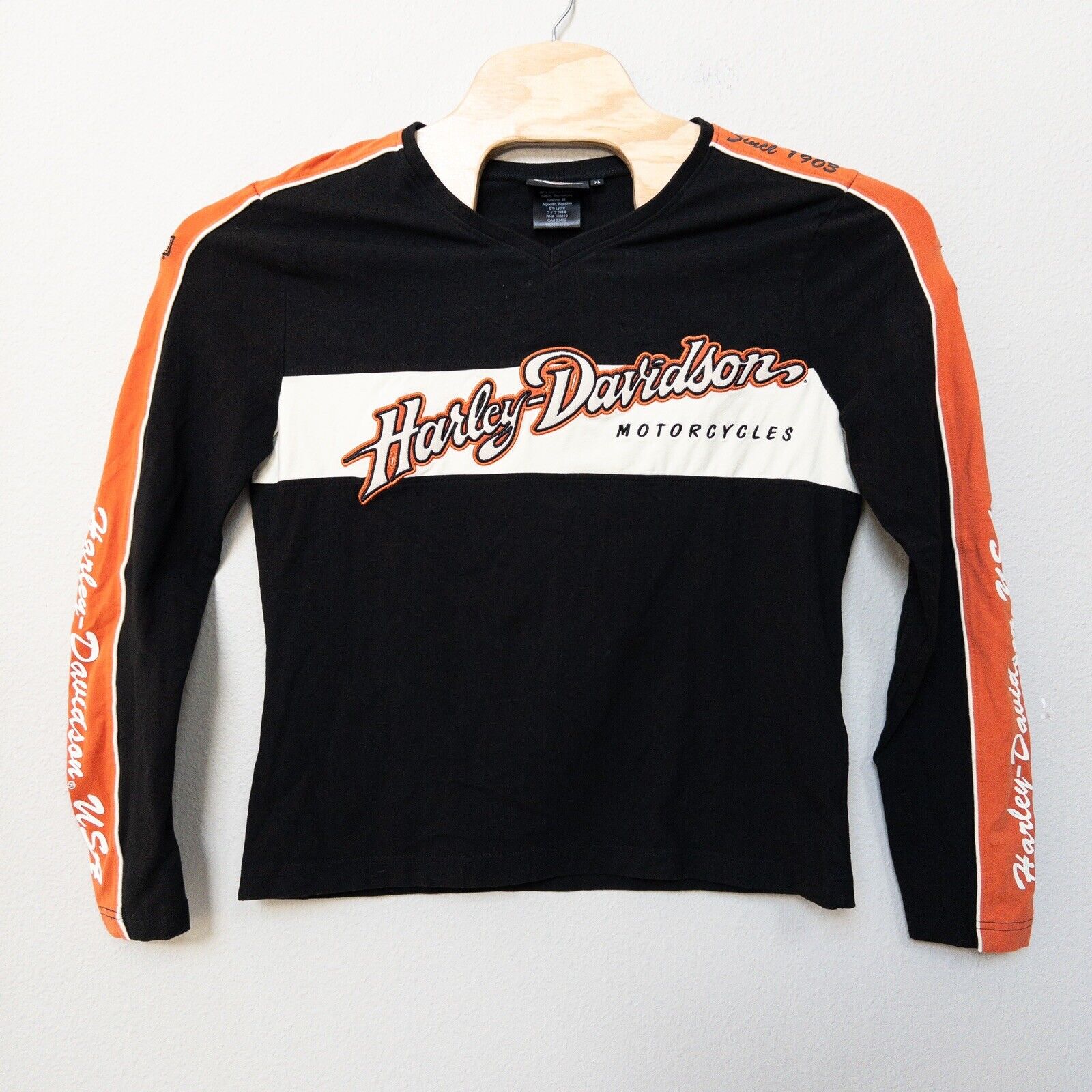 Harley Davidson Long Sleeve V Neck Pullover Embroidered Raised Logo Size XL