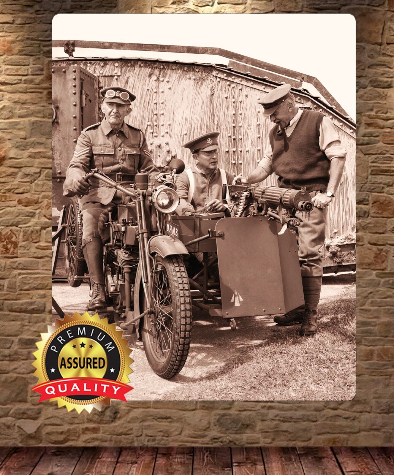 Vintage Motorcycle - Miltary Soldiers - Metal Sign 11 x 14