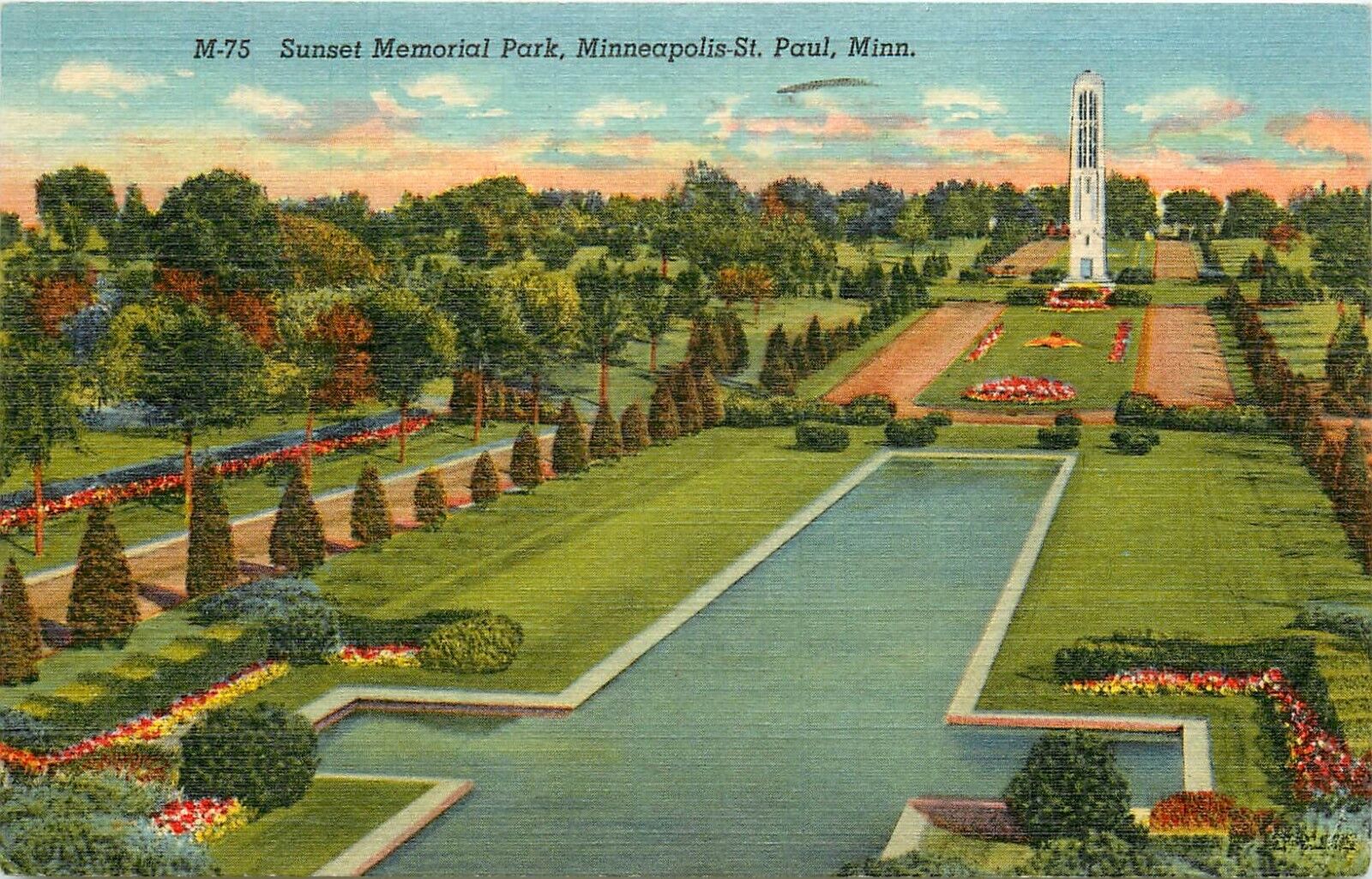 Sunset Memorial Park Minneapolis St Paul Minnesota pm 1952 Postcard