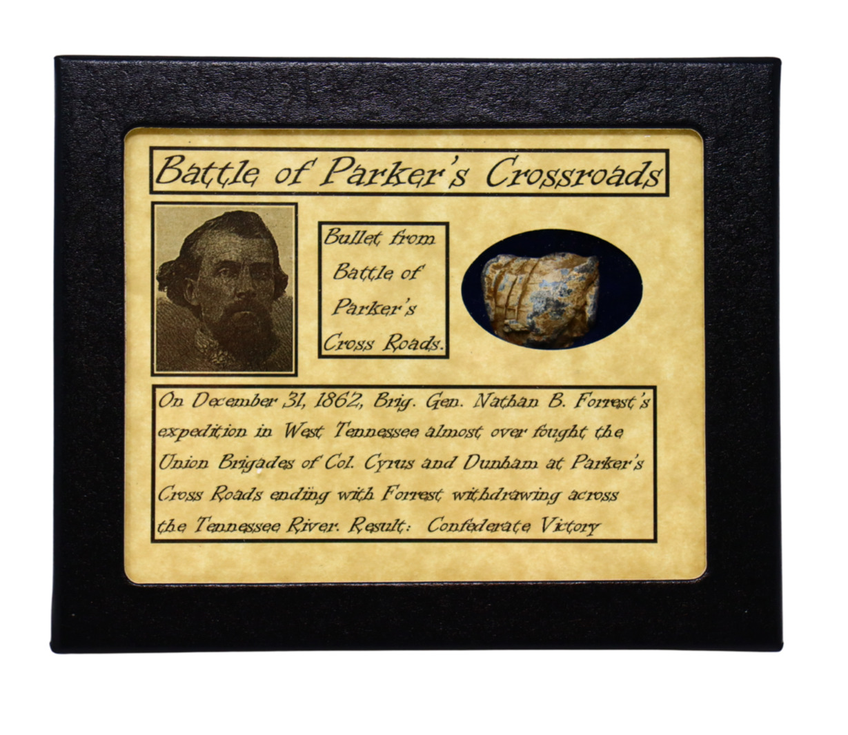 Civil War Bullet from the Battle of Parker\'s Crossroads with 4 x 5 Case and COA