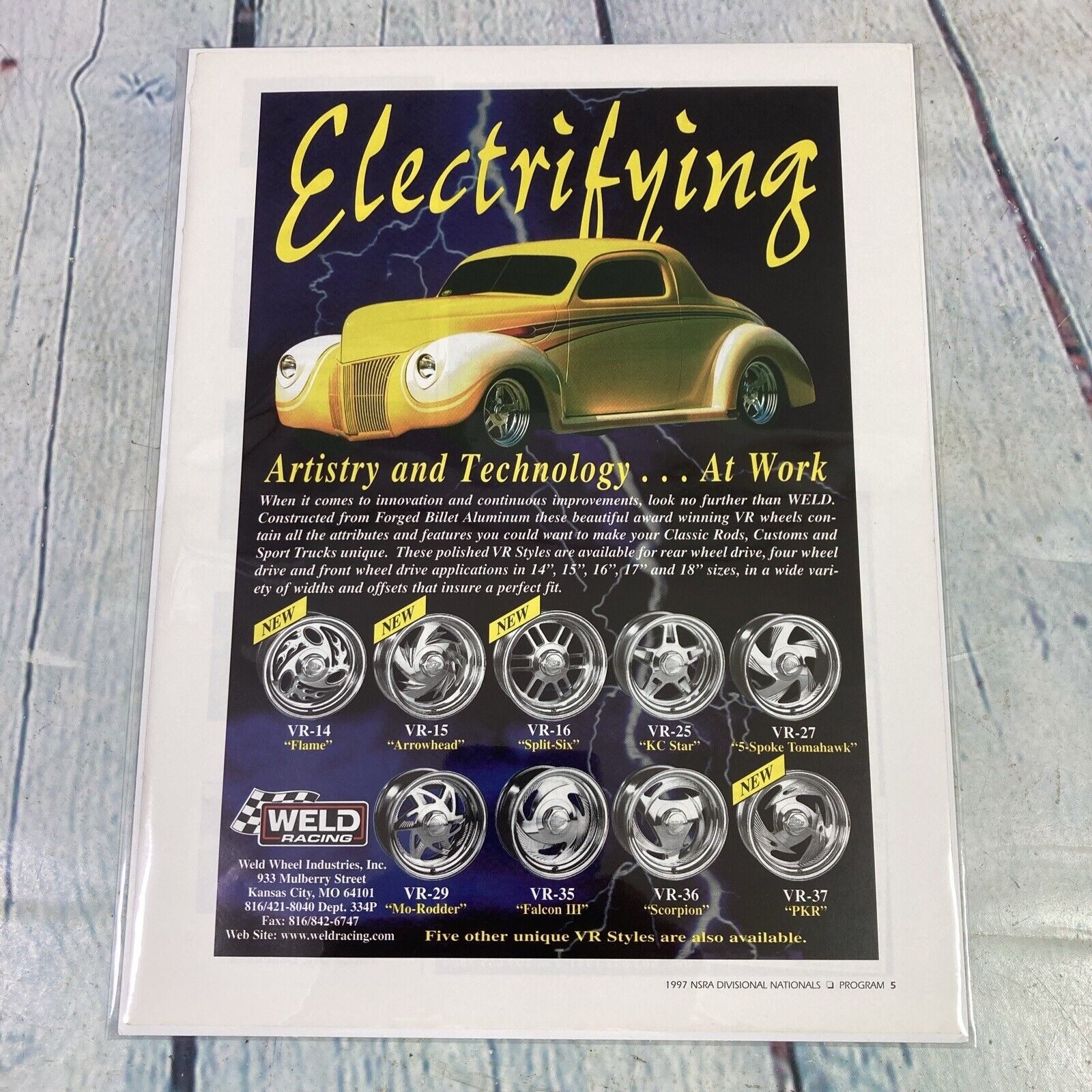 Vintage 1997 Print Ad Weld Racing Hot Rod Custom Car Aluminum Rims Magazine Page