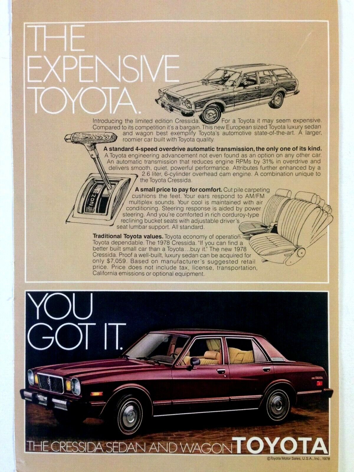 1978 Toyota Cressida Sedan and Wagon Print Ad 