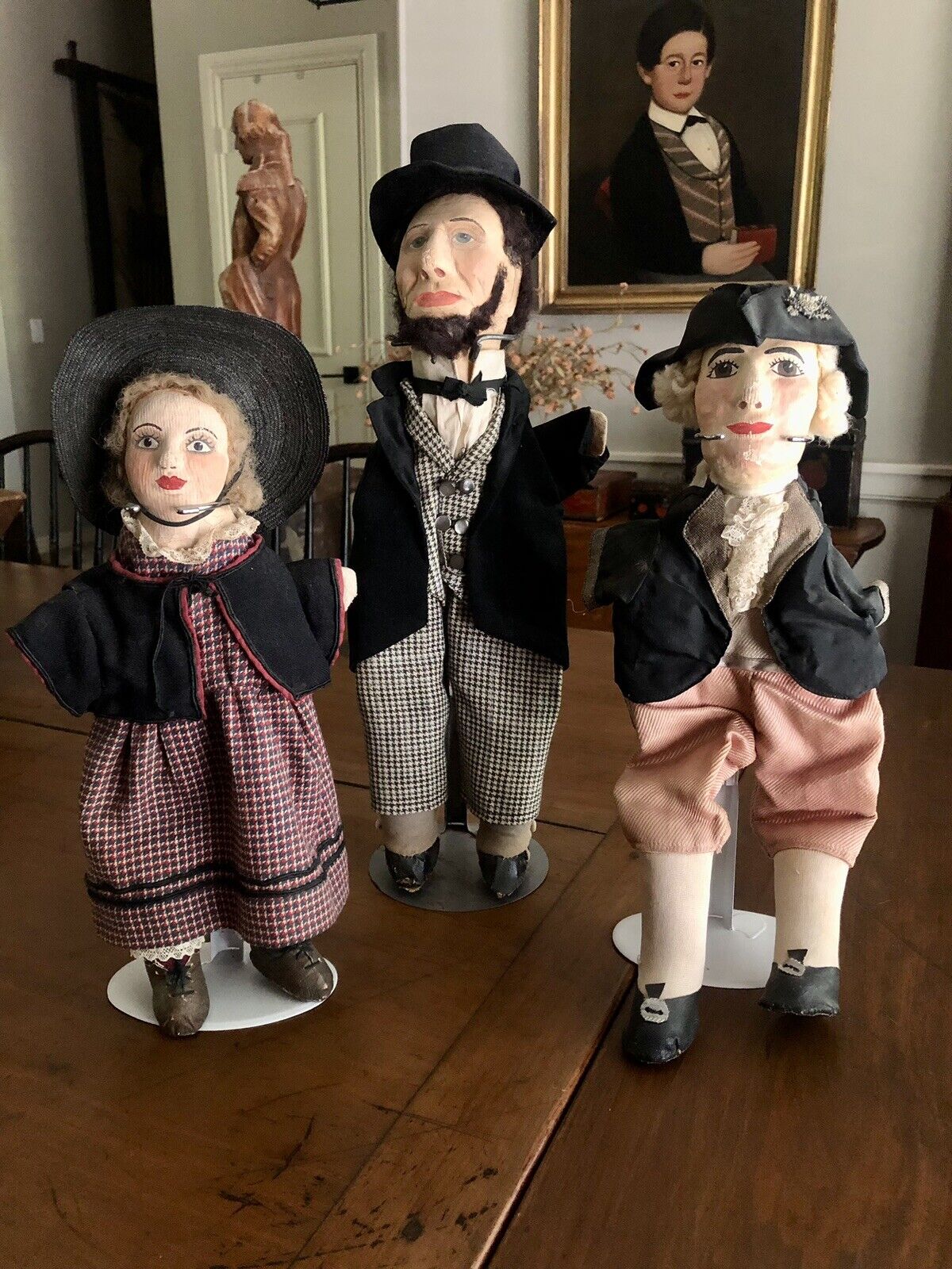 3 Extremely Rare WPA Dolls -George Washington -Abe Lincoln -Betsy Ross
