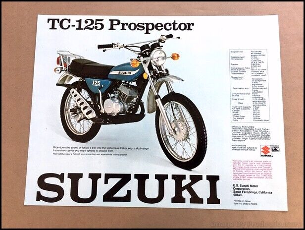 1975 Suzuki TC-125 TS-125 Bike Motorcycle 1-page Sales Brochure Spec Sheet