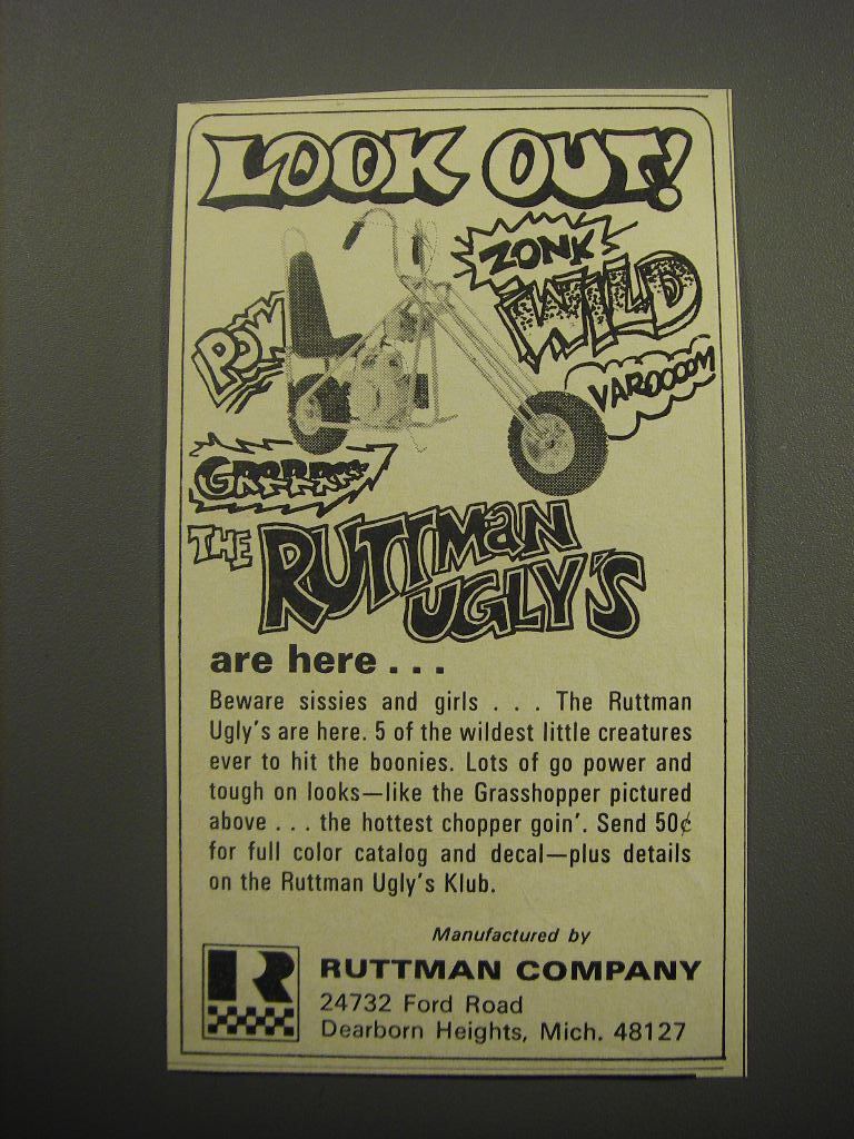 1970 Ruttman Grasshopper Motor Bike Ad - Look out