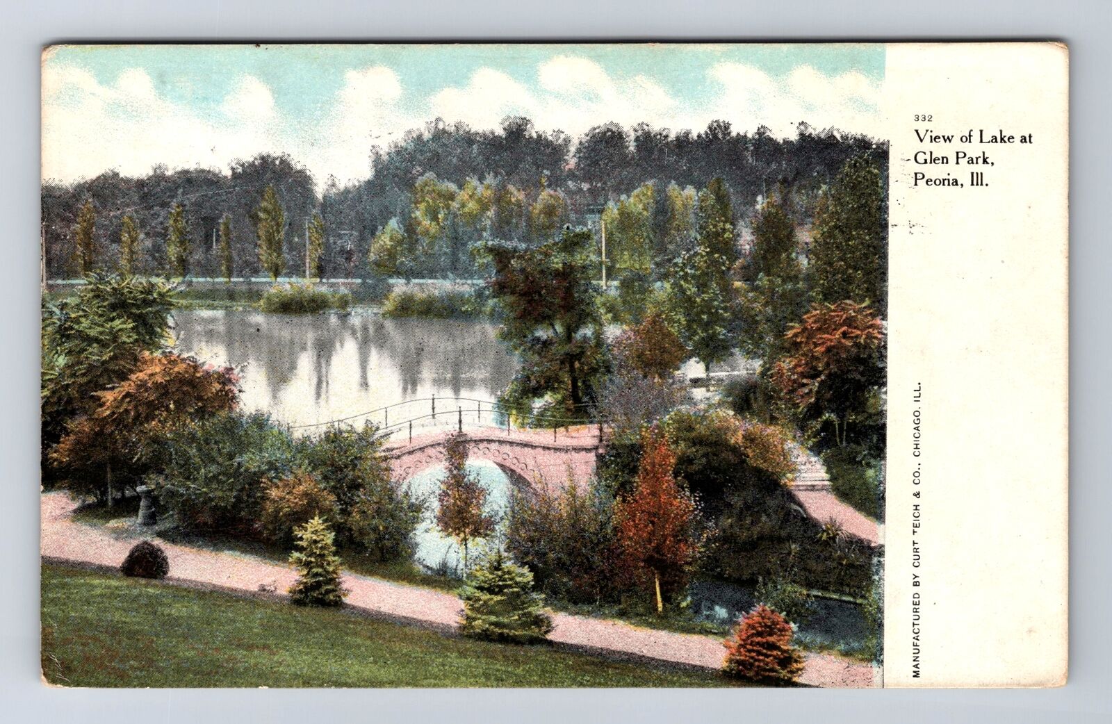 Peoria IL-Illinois, View Of Lake At Glen Park, Antique, Vintage c1908 Postcard