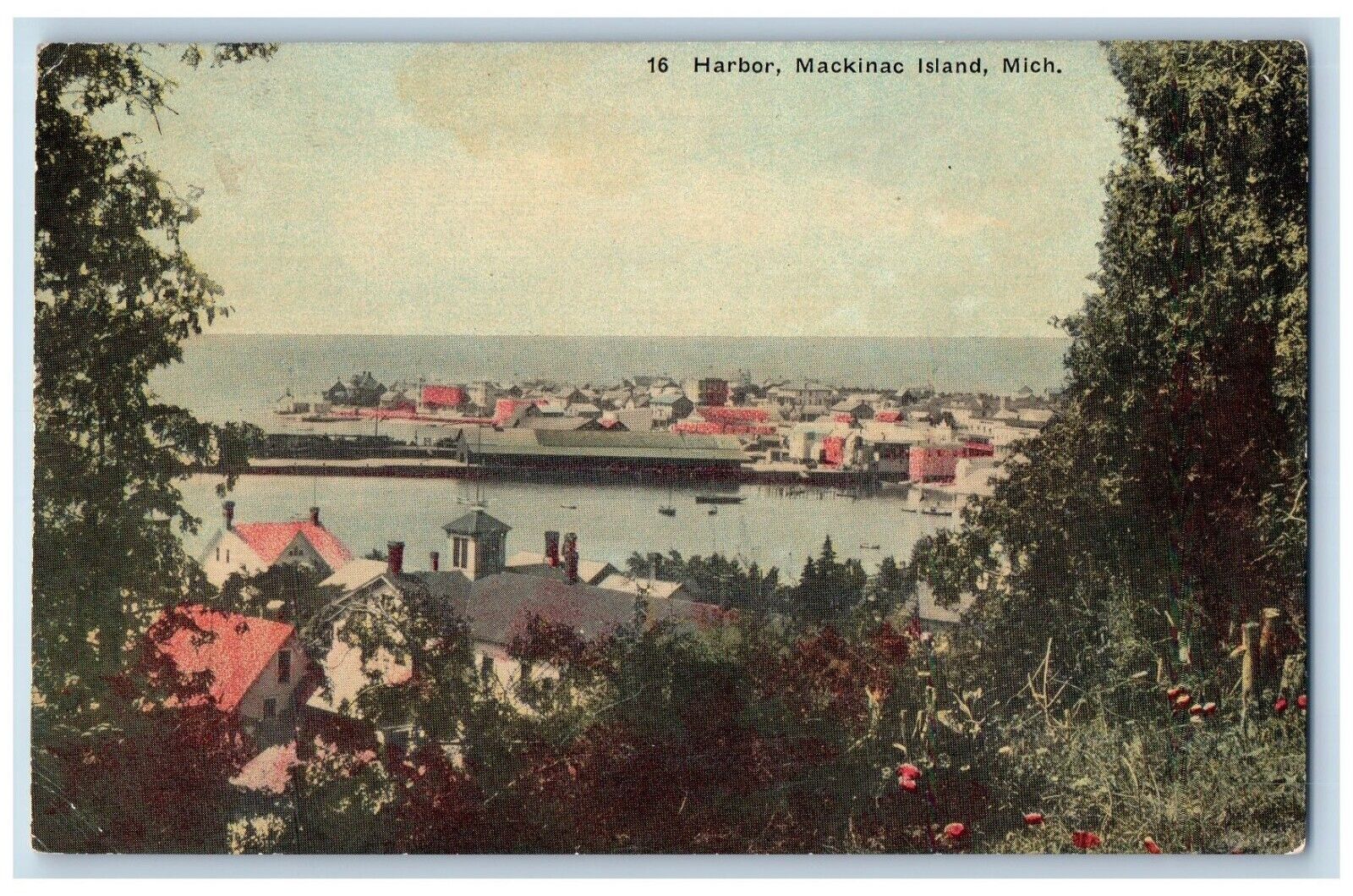 Mackinac Island Michigan MI Postcard View Of Harbor Soo Line Advertising 1913