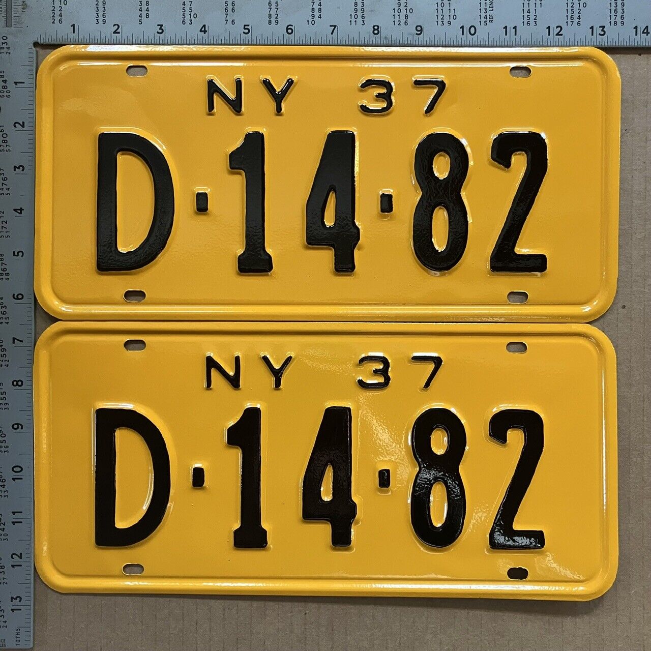 1937 New York license plate pair D 14 82 YOM DMV Columbia Ford Chevy Dodge 13688
