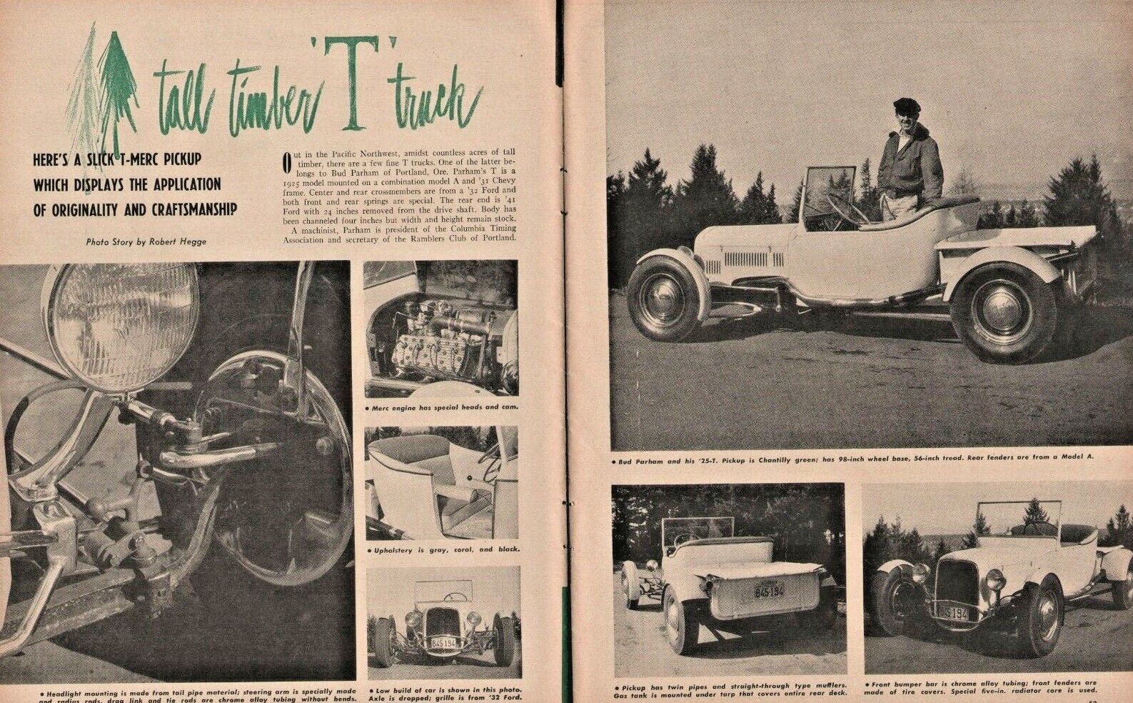1952 Bud Parham Portland Oregon 1925 T-Merc Pickup Truck- 2-Page Vintage Article