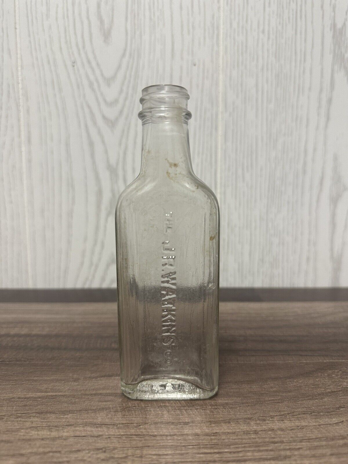 Vintage J.R. Watkins Clear Glass Embossed Medicine Bottle Antique Apothecary 