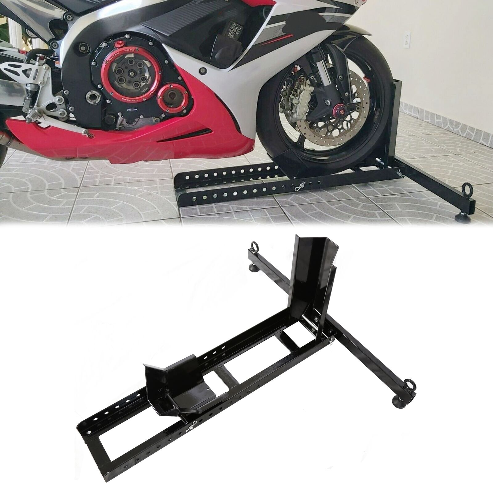 Adjustable Motorcycle Wheel Chock Upright Stand Support Powder Coated 1800 lb