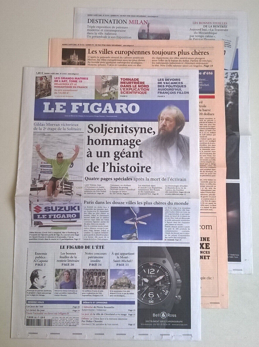 LE FIGARO N°19 910 of 05/08/2008 - SOLZHENITSYN, TRIBUTE TO A GIANT OF HISTORY