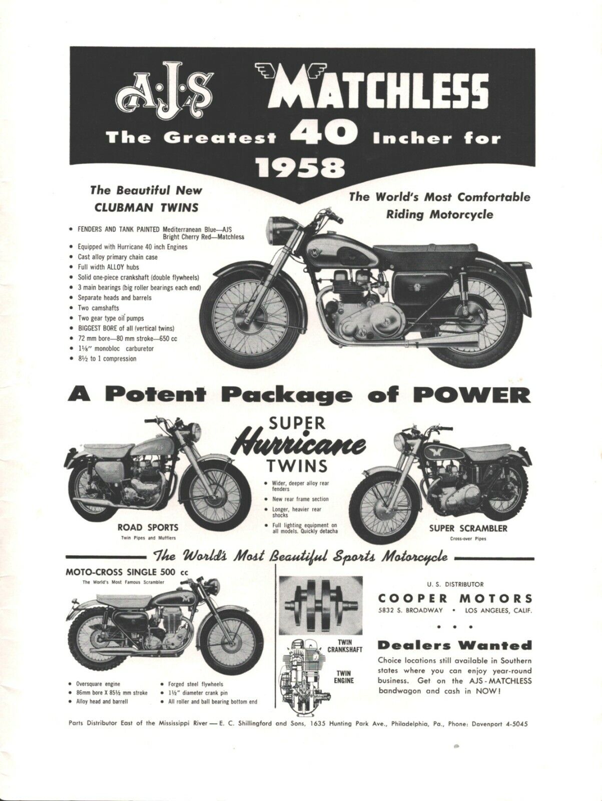 1958 AJS Matchless Motorcycles - Vintage Ad