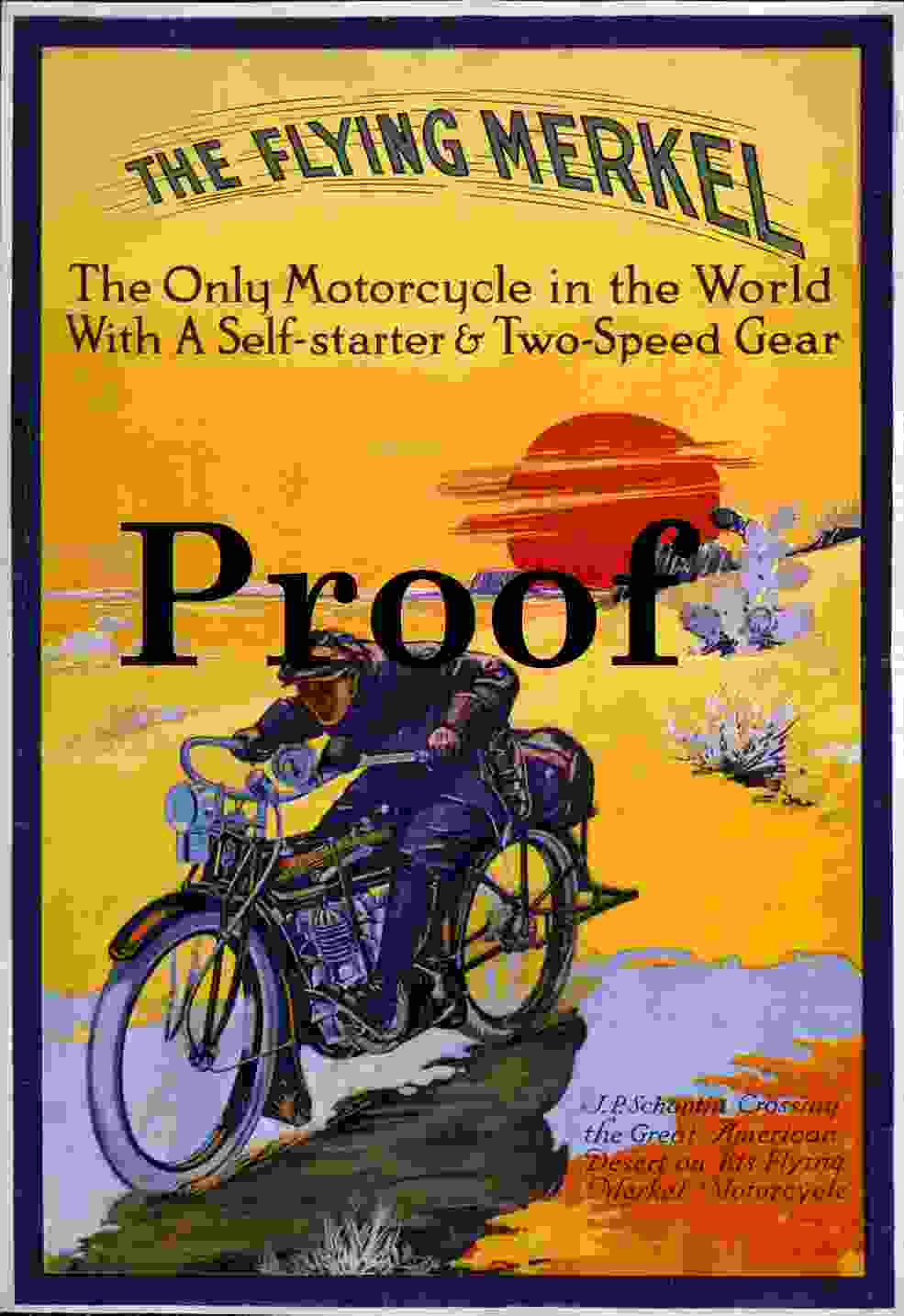 Flying Merkel Motorcycle art print 1913 Vintage Milwaukee Iron small 