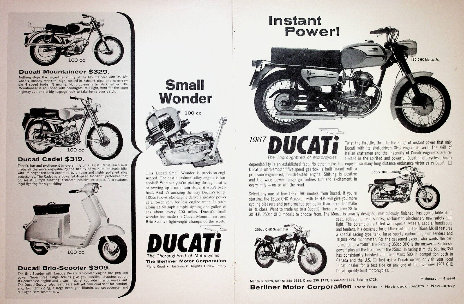 1967 Ducati Monza Sebring Mountaineer Cadet & More 2-Page Vintage Motorcycle Ad