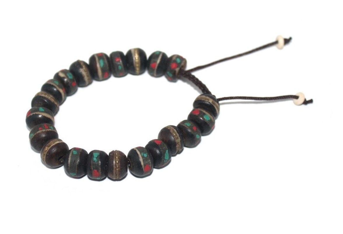 Black Tibetan prayer beads healing bracelet Adjustable wrist mala yoga bracelet
