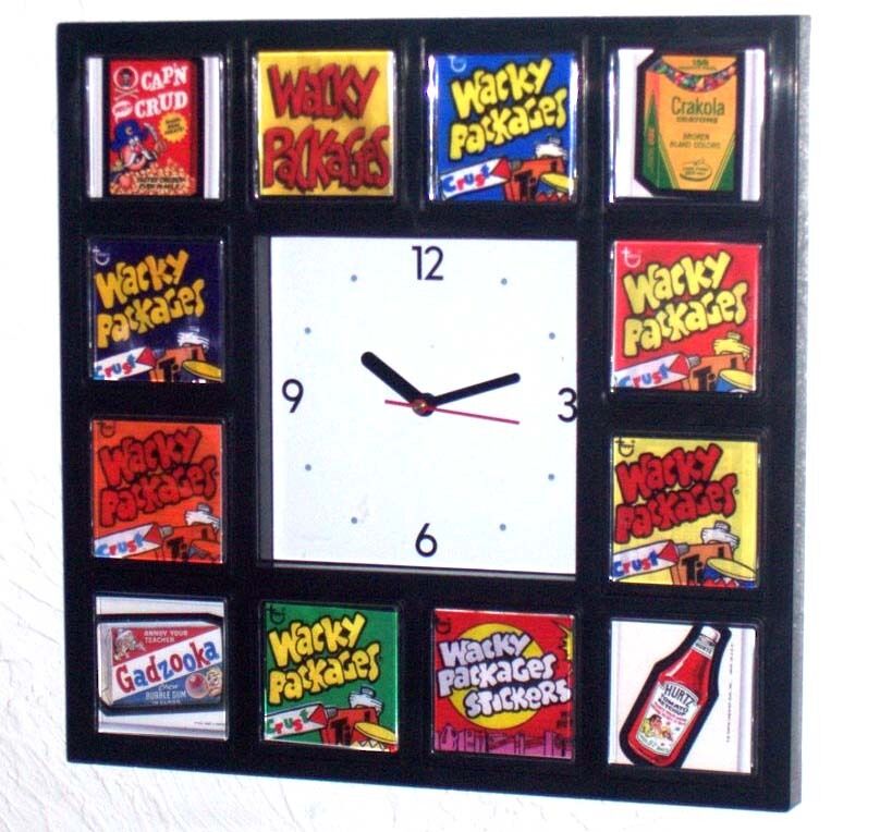 Cool Wacky Packages Clock with 8 classic wrapper and 4 sticker images