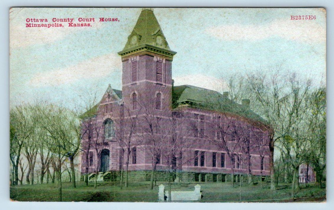 MINNEAPOLIS, KS Kansas ~Ottawa County COURT HOUSE 1911 Postcard