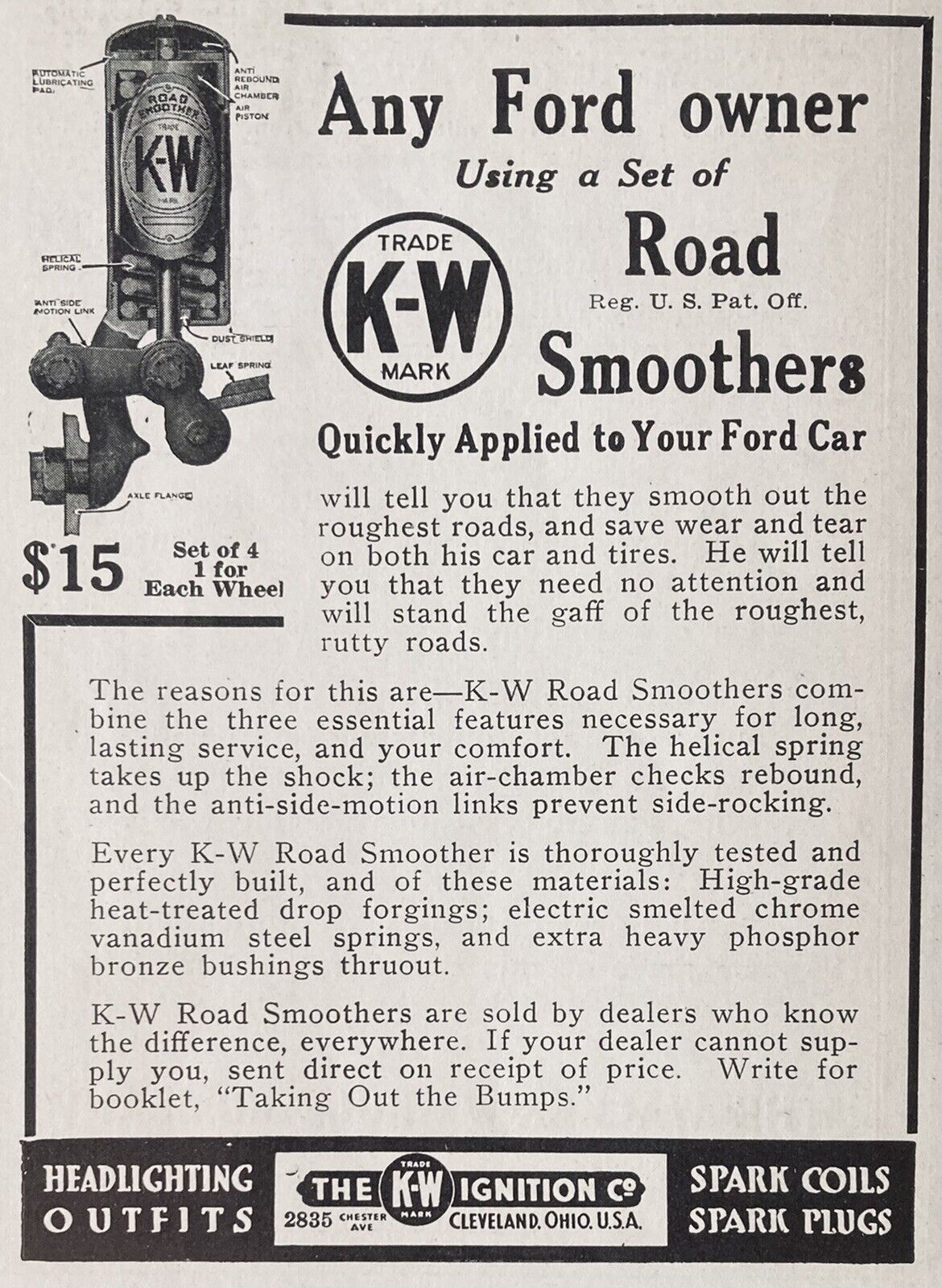 1915 AD(L22)~K-W IGNITION CO, CLEVELAND, OHIO. K-W ROAD SMOOTHERS