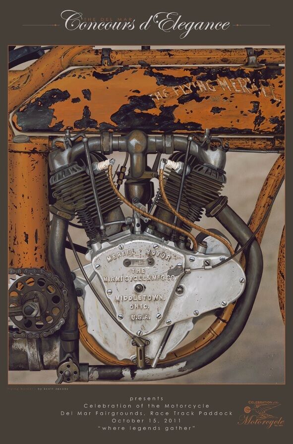 Flying Merkel Motorcycle Poster Scott Jacobs Vintage Museum Print Man Cave