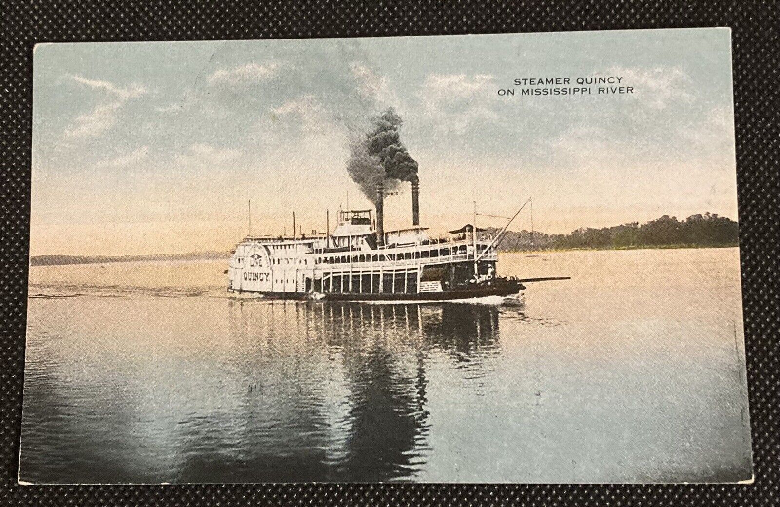 Vintage Steamer Quincy on Mississippi River Postcard