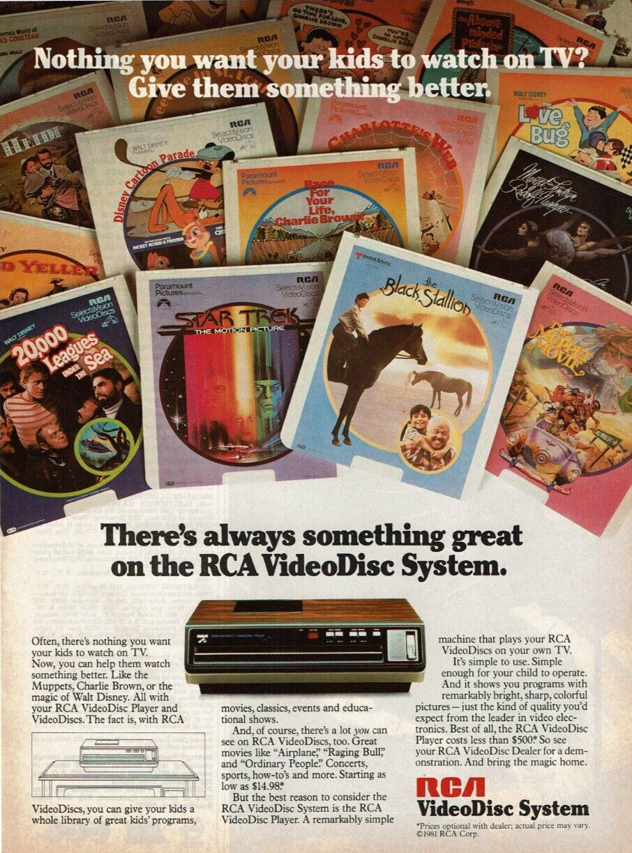 1981 Vintage Print Ad RCA VideoDisc System Nothing you want your kids to watch