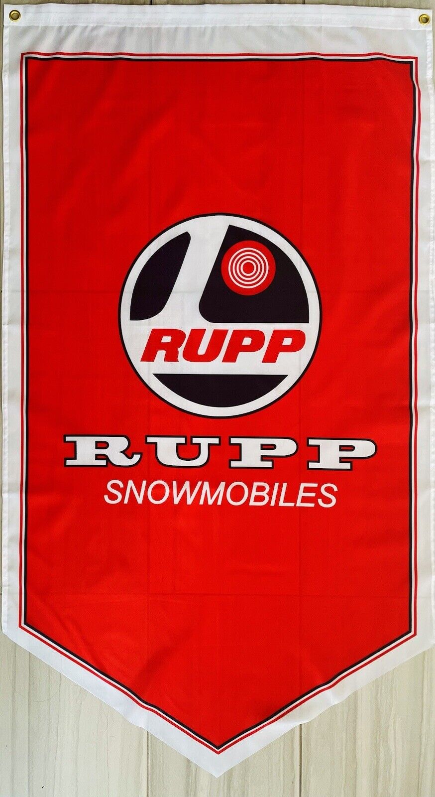 RUPP 3x5ft VINTAGE FLAG BANNER FLAG SNOWMOBILE MAN GARAGE 1975