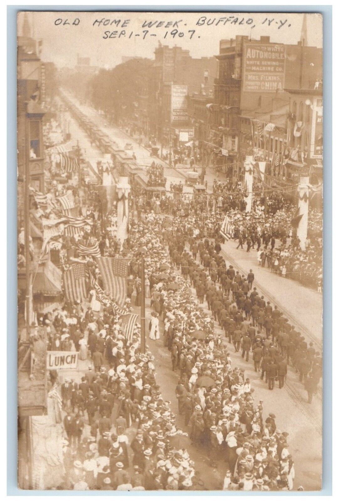 1907 Old Home Week Parade Crowded Buffalo New York NY Posted RPPC Photo Postcard