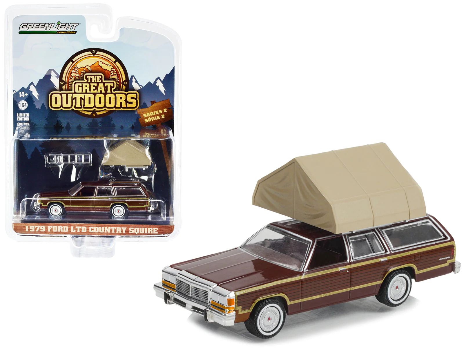 1979 Ford LTD Country Squire Wood Panels Campotel Cartop 1/64 Diecast Model Car