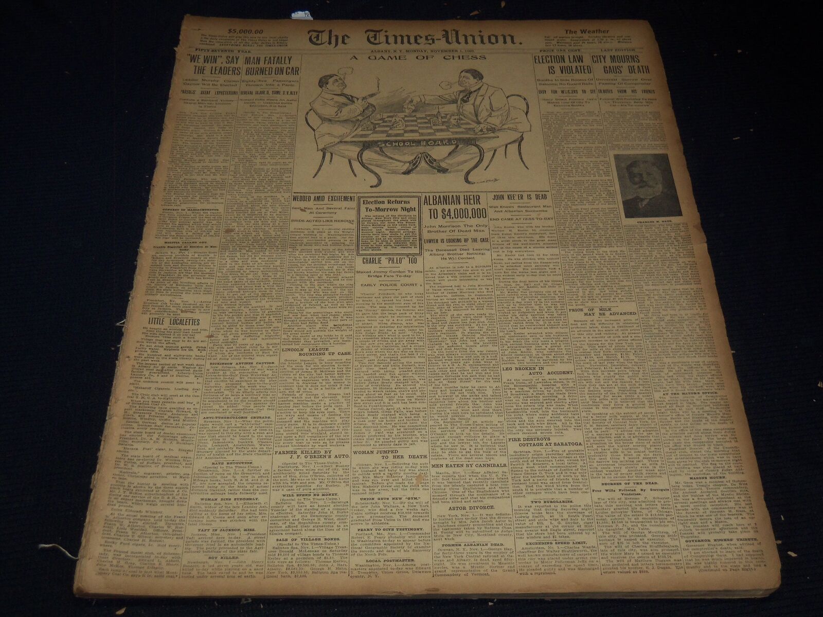 1909 NOVEMBER 1-30 ALBANY TIMES UNION NEWSPAPER BOUND VOLUME - NTL 16X