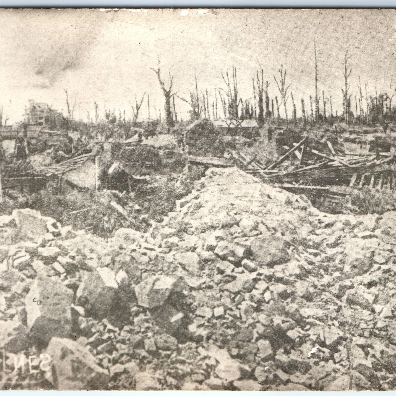 c1918 WWI Chaulnes, Somme, France RPPC War Torn Town Bombed to Hell Photo A163