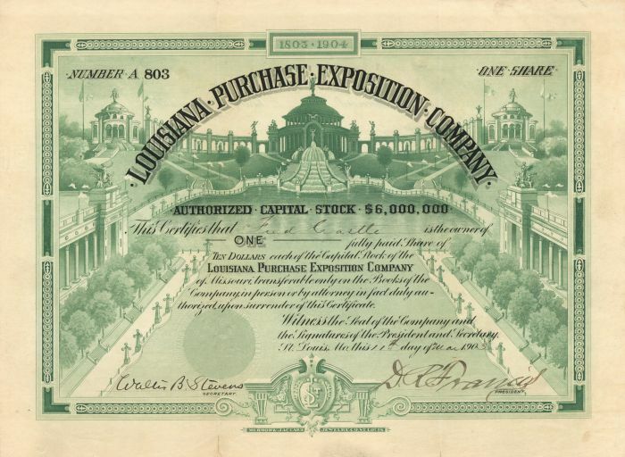 Louisiana Purchase Exposition Co. - Stock Certificate - General Stocks