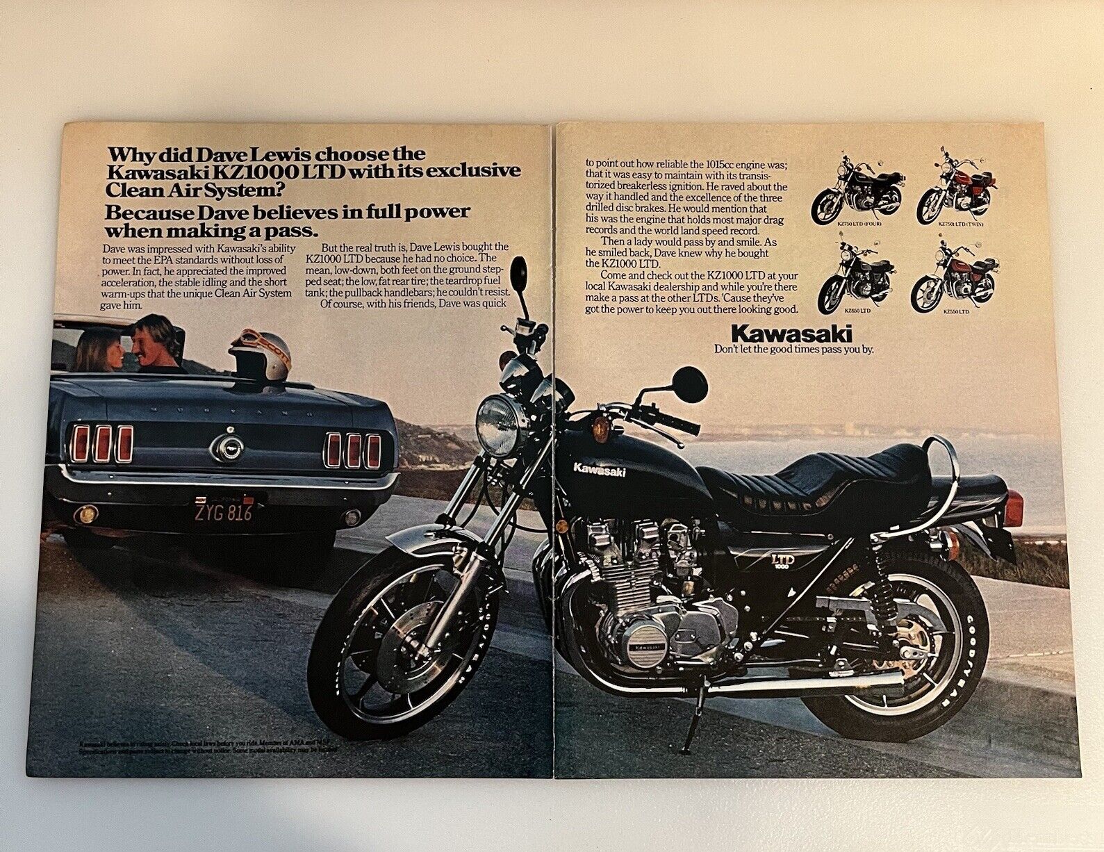 1980 Kawasaki KZ1000 LTD Motorcycle Print Ad Original Vintage 2 Page KZ550 KZ650