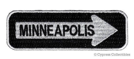 ONE-WAY SIGN PATCH - MINNEAPOLIS MN EMBROIDERED iron-on TRAVEL EMBLEM APPLIQUE