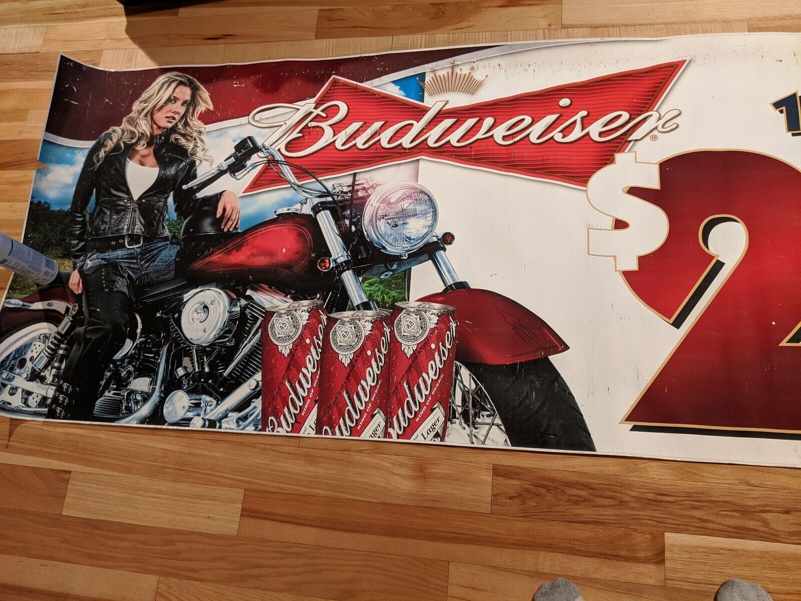 LARGE BUDWEISER BEER 12\' 12FT MOTORCYCLE BAR ADVERTISEMENT POSTER SIGN