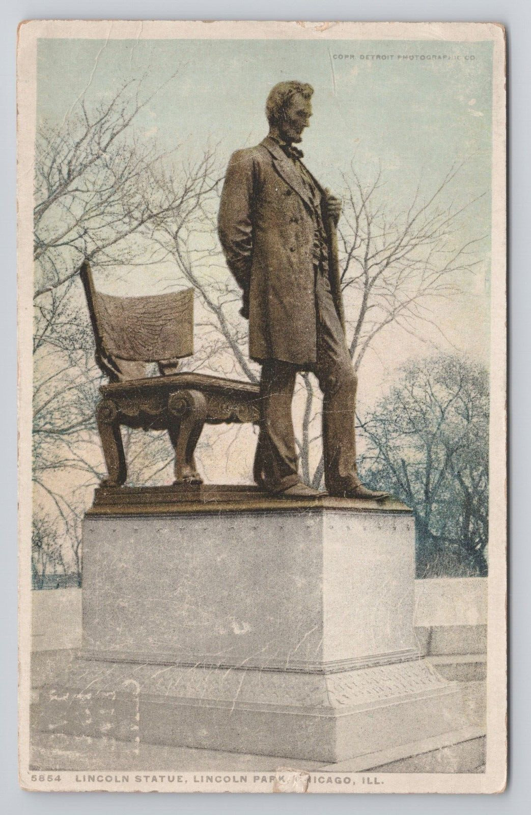 Lincoln Statue Lincoln Park Chicago Illinois c1910 Antique Postcard