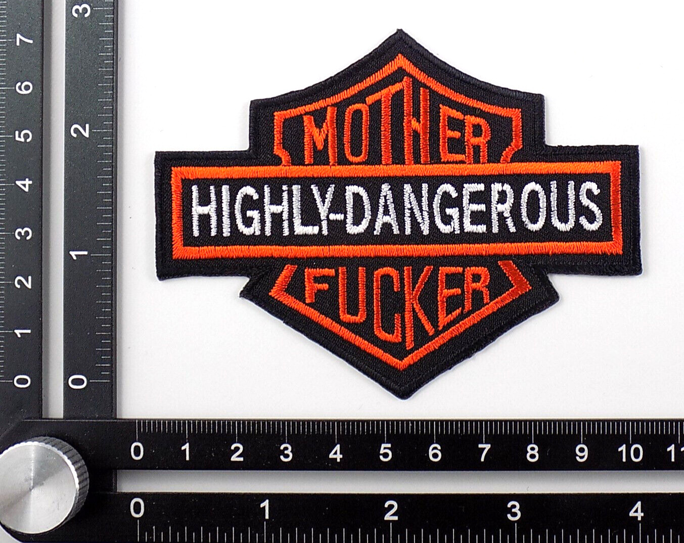 HIGHLY-DANGEROUS MOTHER FU..ER EMBROIDERED PATCH IRON/SEW ON ~3-7/8\'\'x 3\