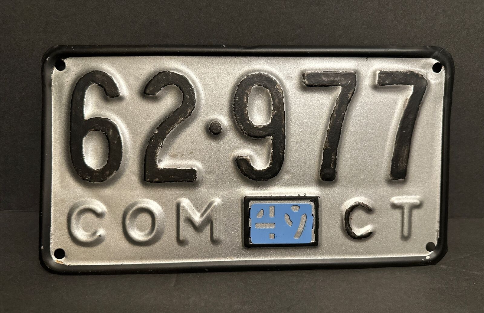 1949 CONNECTICUT Commercial License Plate, 62•977, Early 1949 Scotchlite Steel