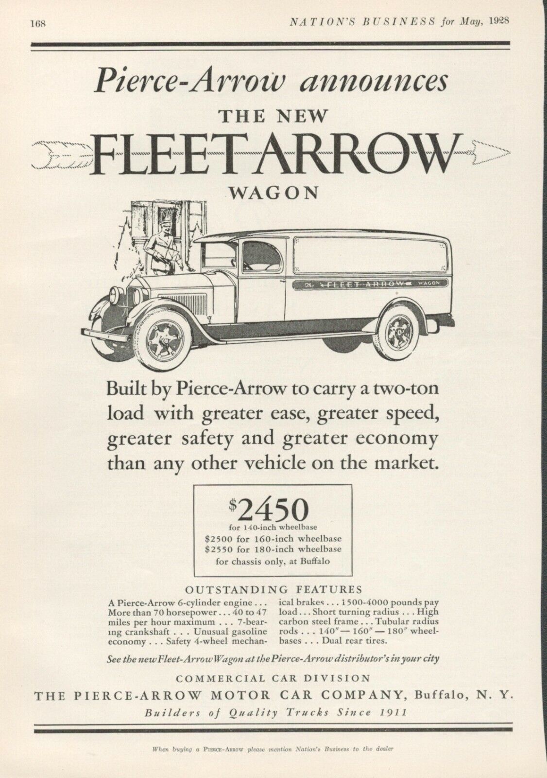 1928 PIERCE ARROW WAGON Vintage Print Ad Two-Ton Load Ease Speed Safety Economy