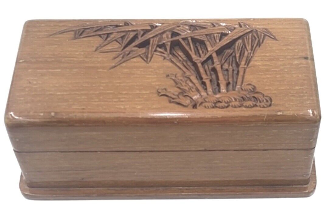 VTG GEORGE ZEE TEAK Hand-Carved WOOD JEWELRY BOX  SIGNED Hong Kong