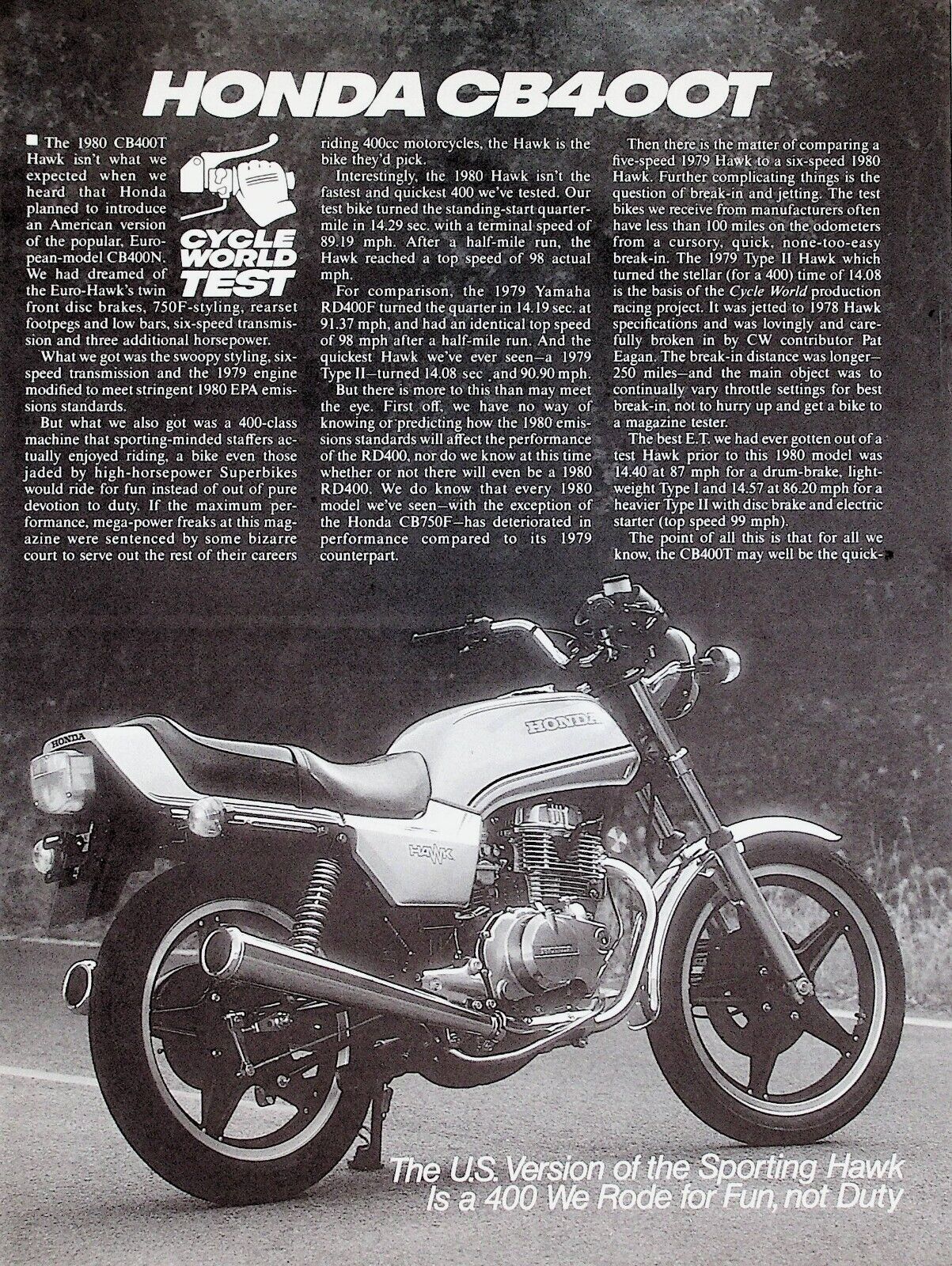 1980 Honda CB400T - 5-Page Vintage Motorcycle Test Article