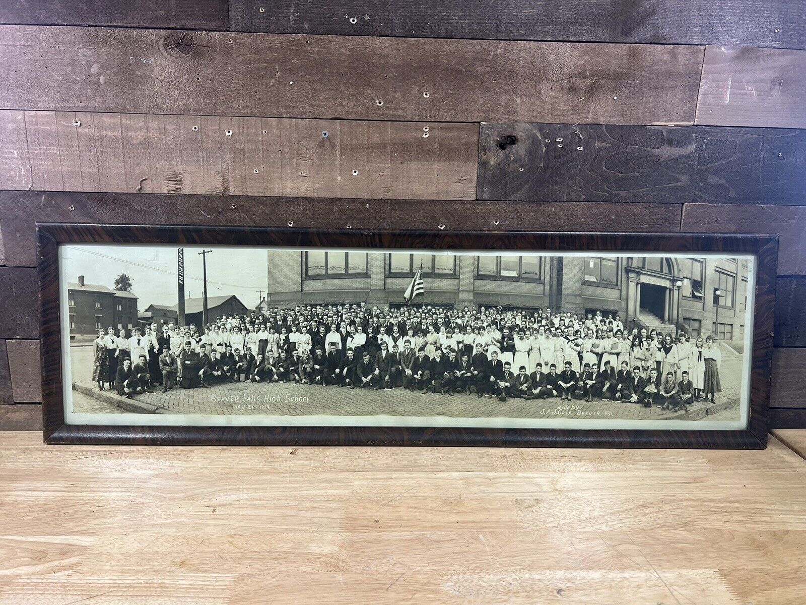 Antique 1918 Wood Framed Beaver Falls High School Photo Beaver Falls, Pa