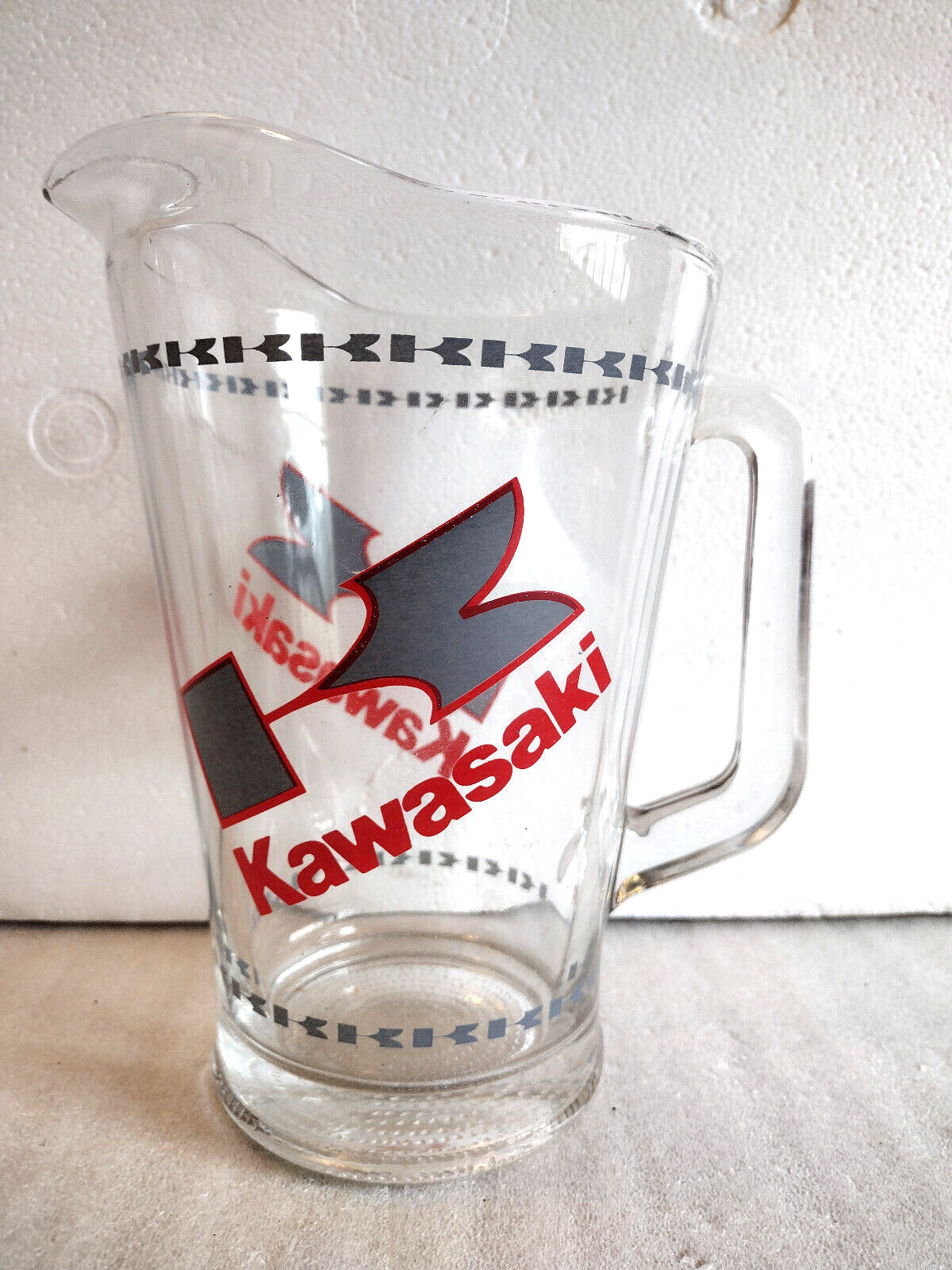Rare Kawasaki Glass Pitcher Motorcycle Racing Drinking Barware