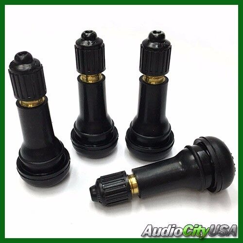 1 set of 4 pcs TR413 SNAP-IN TIRE VALVE STEMS WITH CAPS BLACK RUBBER