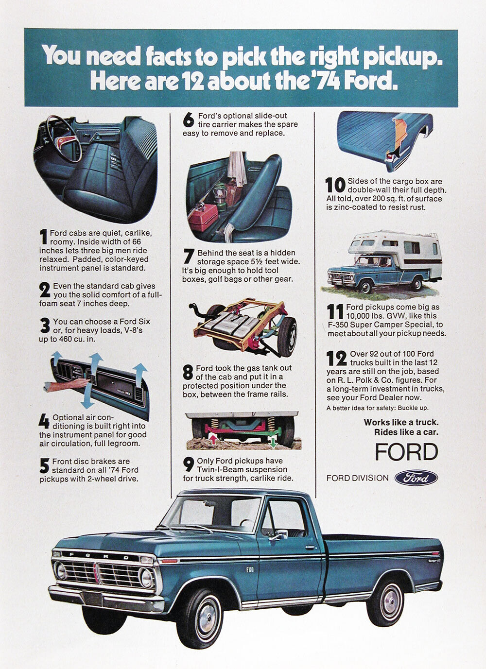 1974 FORD F100 Ranger XLT Lot of (2) Genuine Vintage Ads ~ 