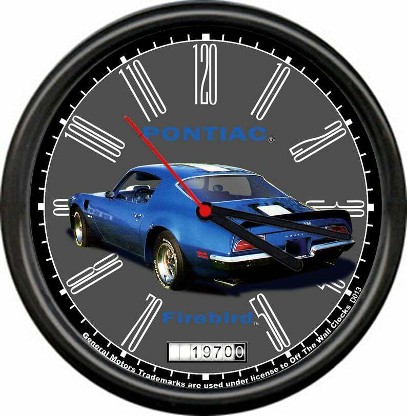 Licensed 1970 Pontiac Firebird Blue Muscle Car General Motors Sign Wall Clock