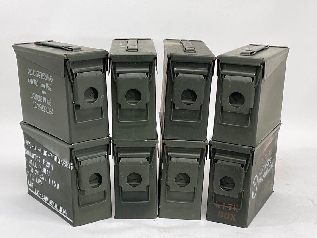 30 Cal Metal Ammo Can – Military Steel Box Ammo Storage - Used - 8 Pack