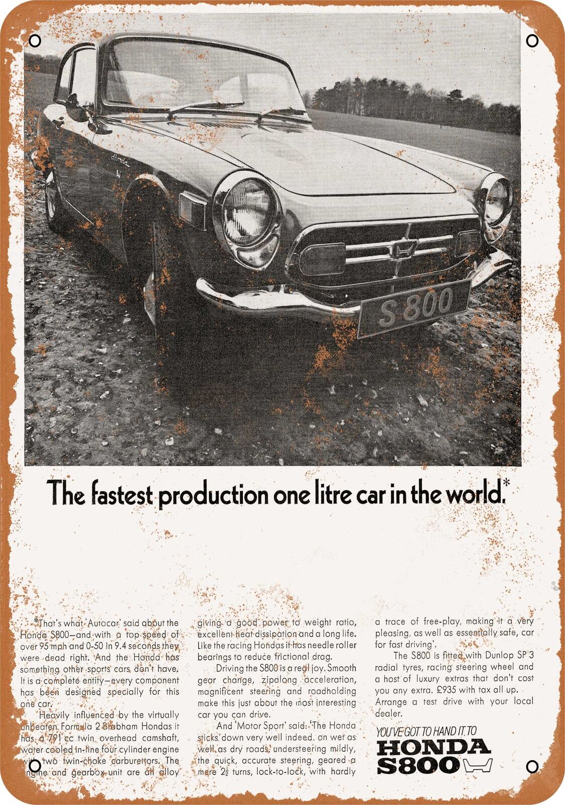 Metal Sign - 1968 Honda S800 - Vintage Look Reproduction